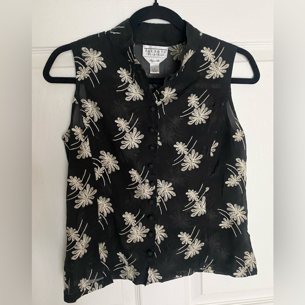 Talbots Collection Women’s Sleeveless Pure Silk Floral Button Up Blouse Size 6
